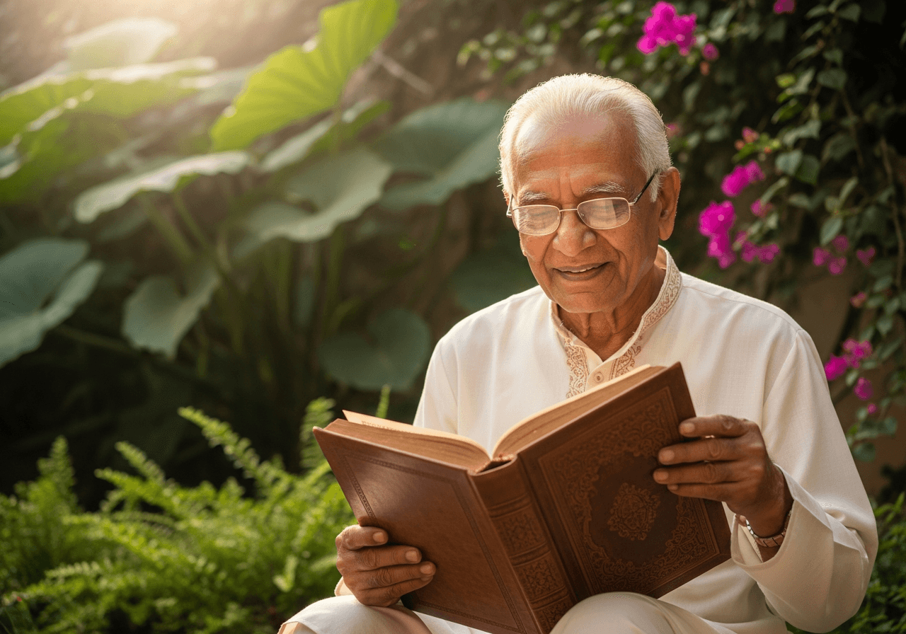 Resident reading in sunlight